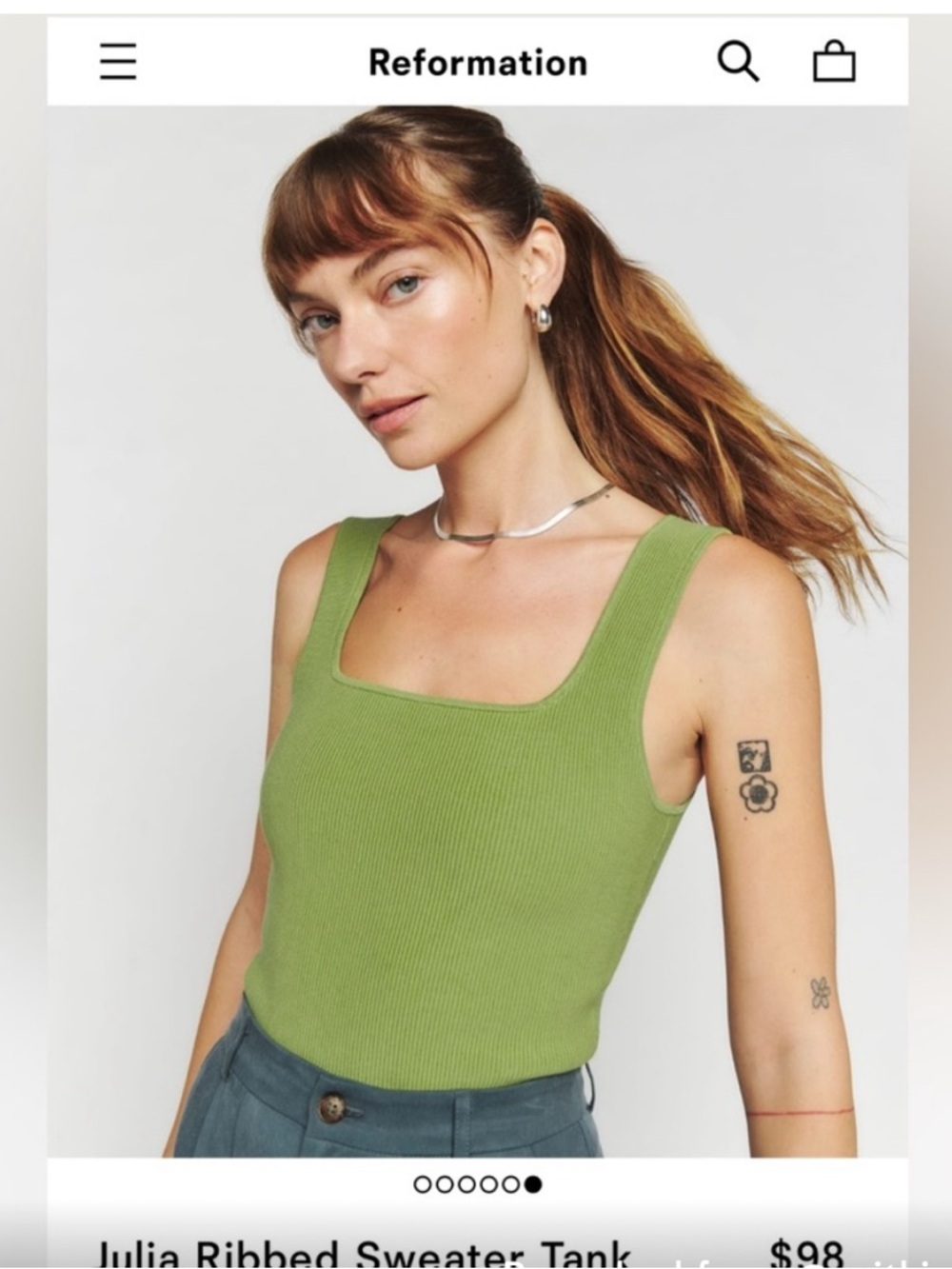Reformation Julia Ribbed Tank in Light Green